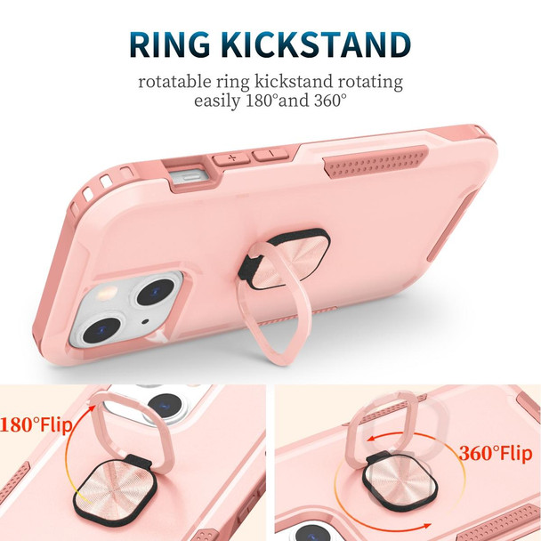 3 in 1 PC + TPU Phone Case with Ring Holder - iPhone 12 / 12 Pro(Pink)