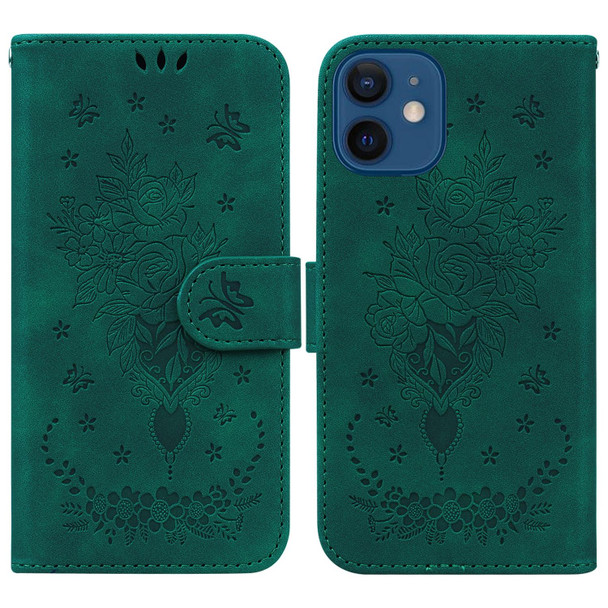 Butterfly Rose Embossed Leatherette Phone Case - iPhone 12 / 12 Pro(Green)