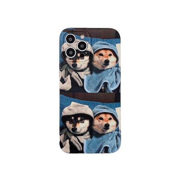 Colored Drawing Pattern TPU Phone Protective Case - iPhone 13 mini(Two Dogs)