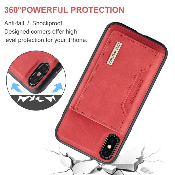 DG.MING M2 Series 3-Fold Multi Card Bag + Magnetic Back Cover Shockproof Case with Wallet & Holder Function - iPhone XS Max(Red)