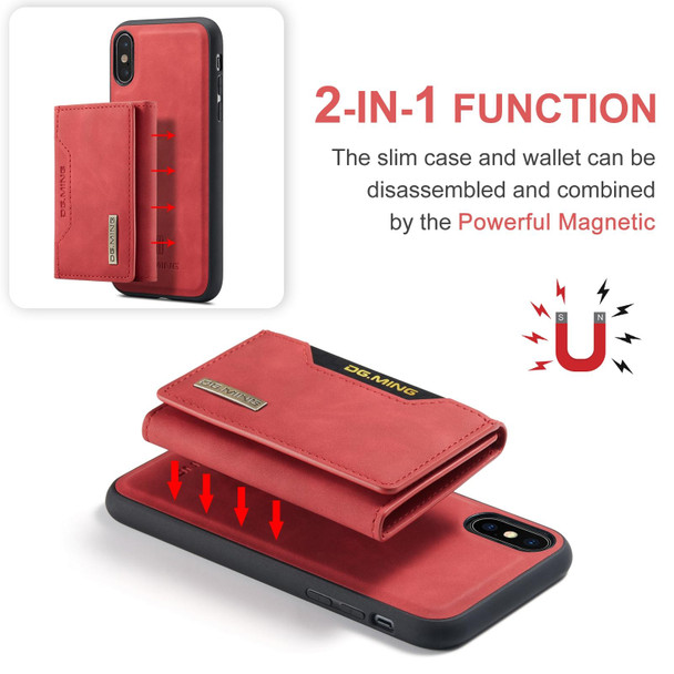 DG.MING M2 Series 3-Fold Multi Card Bag + Magnetic Back Cover Shockproof Case with Wallet & Holder Function - iPhone XS Max(Red)