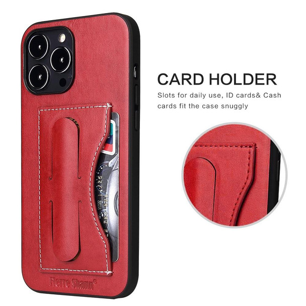 Fierre Shann Full Coverage Protective Leatherette Case with Holder & Card Slot - iPhone 13 Mini(Red)