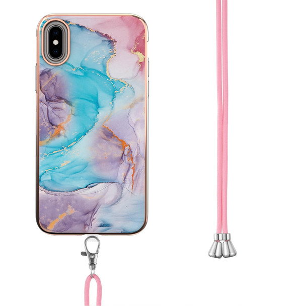 Electroplating Pattern IMD TPU Shockproof Case with Neck Lanyard - iPhone XS Max(Milky Way Blue Marble)