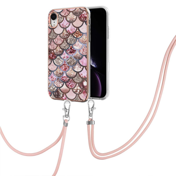 Electroplating Pattern IMD TPU Shockproof Case with Neck Lanyard - iPhone XR(Pink Scales)