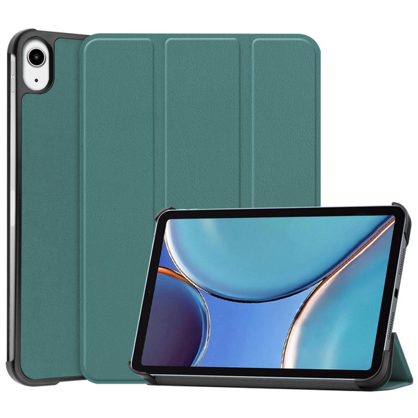 Custer Texture Horizontal Flip Leatherette Tablet Case with Three-folding Holder & Sleep / Wake-up Function - iPad mini 6(Dark Green)