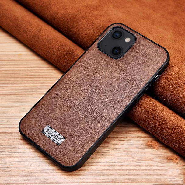 SULADA Shockproof TPU + Handmade Leather Protective Case - iPhone 13(Brown)