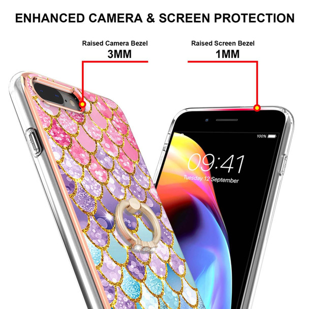 Electroplating Pattern IMD TPU Shockproof Case with Rhinestone Ring Holder - iPhone 8 Plus / 7 Plus(Colorful Scales)