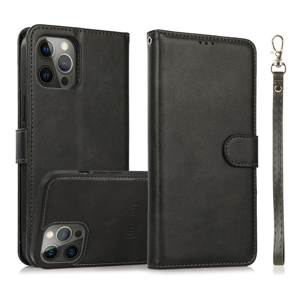 Calf Texture 2 in 1 Detachable Magnetic Back Cover Horizontal Flip Leatherette Case with Holder & Card Slots & Wallet & Photo Frame - iPhone 13 Pro(Black)
