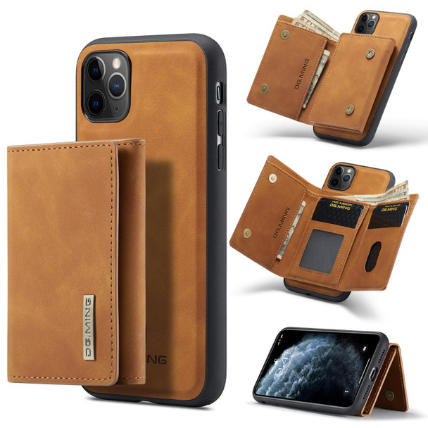 DG.MING M1 Series 3-Fold Multi Card Wallet + Magnetic Back Cover Shockproof Case with Holder Function - iPhone 11 Pro Max(Brown)
