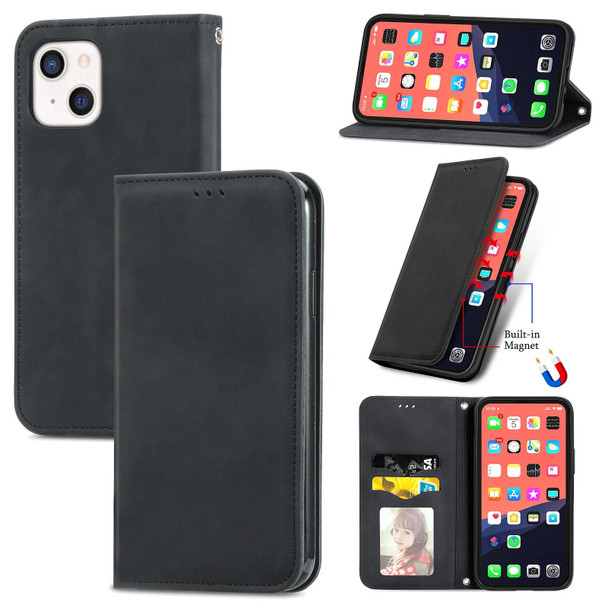 iPhone 13 Retro Skin Feel Business Magnetic Horizontal Flip Leather Case With Holder & Card Slots & Wallet & Photo Frame(Black)