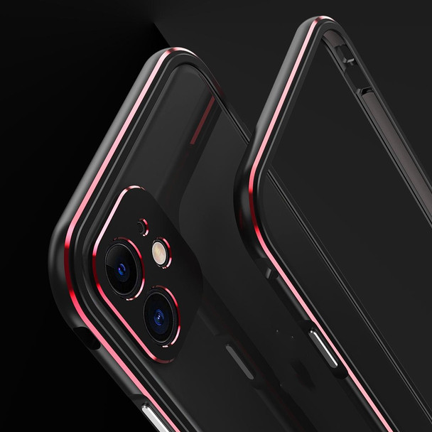 Aurora Series Lens Protector + Metal Frame Protective Case - iPhone 11(Black Red)