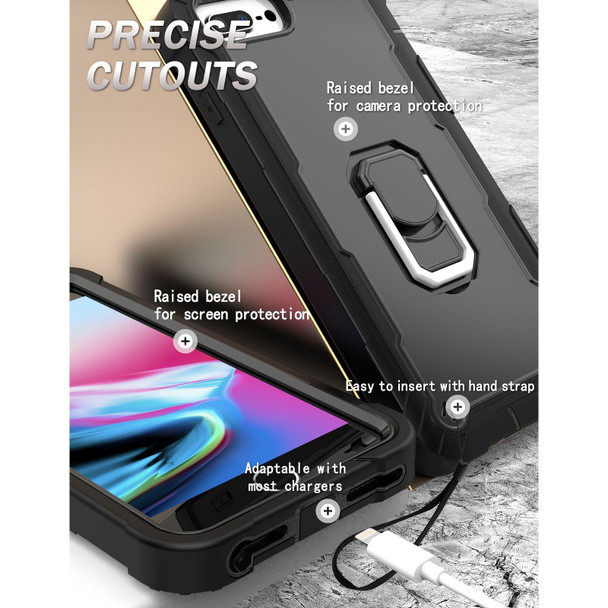 PC + Rubber 3-layers Shockproof Protective Case with Rotating Holder - iPhone 8 Plus / 7 Plus(Black)