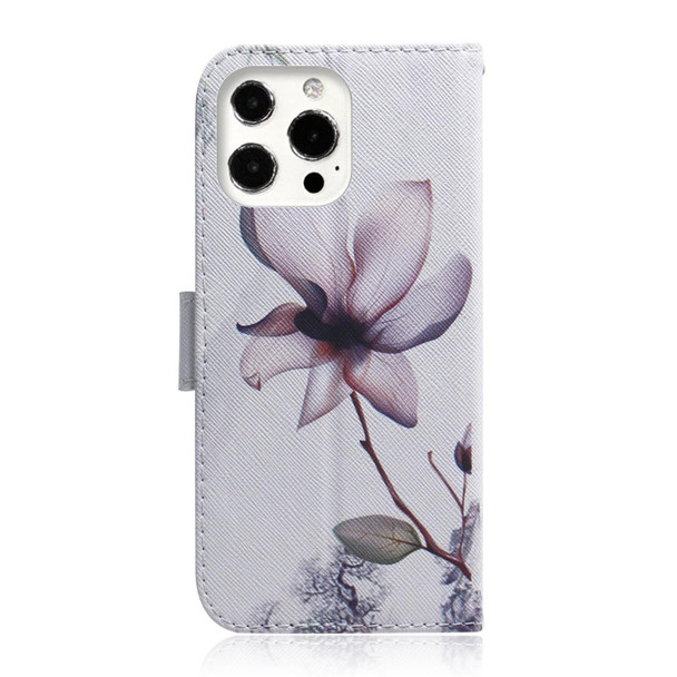 Coloured Drawing Horizontal Flip Leatherette Case, with Holder & Card Slots & Wallet - iPhone 13 Pro Max(Magnolia Flower)