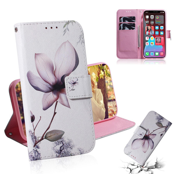 Coloured Drawing Horizontal Flip Leatherette Case, with Holder & Card Slots & Wallet - iPhone 13 Pro(Magnolia Flower)