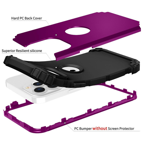 3 in 1 Shockproof PC + Silicone Protective Case - iPhone 13(Dark Purple + Black)