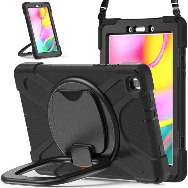 Samsung Galaxy Tab A 8.0 (2019) T290 / T295 Silicone + PC Protective Case with Holder & Shoulder Strap(Black+Black)