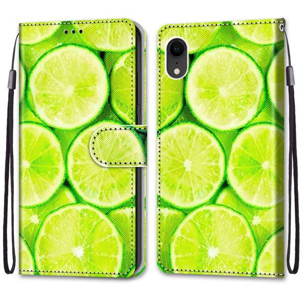 Coloured Drawing Cross Texture Horizontal Flip PU Leatherette Case with Holder & Card Slots & Wallet & Lanyard - iPhone XR(Green Lemon)