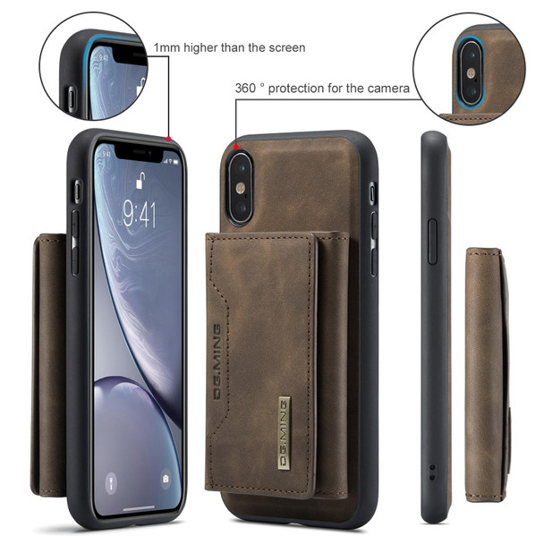 DG.MING M2 Series 3-Fold Multi Card Bag + Magnetic Back Cover Shockproof Case with Wallet & Holder Function - iPhone XS(Coffee)