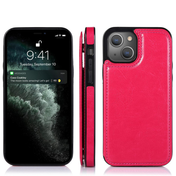 Double Buckle Shockproof PU Protective Case with Card Slots & Holder - iPhone 13(Rose Red)