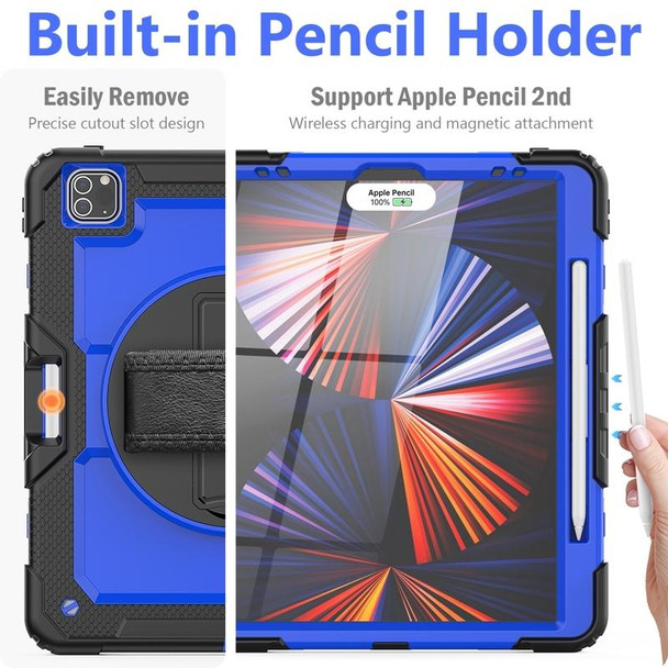 Shockproof Colorful Silicone + PC Protective Tablet Case with Holder & Shoulder Strap & Hand Strap & Pen Slot - iPad Pro 12.9 2021 / 2020 / 2018(Blue PC+Black)