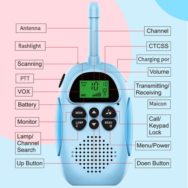 DJ100  Children Walkie-Talkie Wireless 3KM Call Outdoor Parent-Child Interactive Toy(1 Pink +1 Blue)
