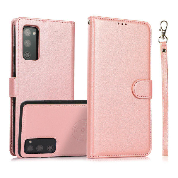 Samsung Galaxy S20 FE Calf Texture 2 in 1 Detachable Magnetic Back Cover Horizontal Flip Leather Case with Holder & Card Slots & Wallet & Photo Frame(Rose Gold)