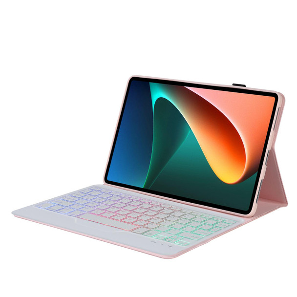 A0N5BS Ultra-thin Tri-color Backlight Detachable Lambskin Texture TPU Bluetooth Keyboard Leatherette Tablet Case with Holder - Xiaomi Pad 5 / 5 Pro(Pink)