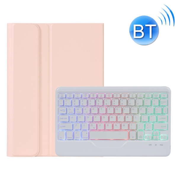 A0N5BS Ultra-thin Tri-color Backlight Detachable Lambskin Texture TPU Bluetooth Keyboard Leatherette Tablet Case with Holder - Xiaomi Pad 5 / 5 Pro(Pink)