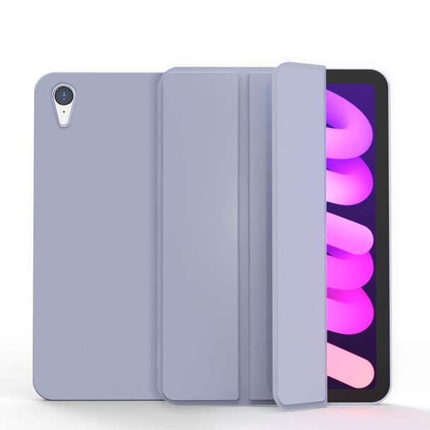 Double-sided Matte TPU Tablet Leatherette Case with 3-folding Holder & Sleep / Wake-up Function - iPad mini 6(Lavender Grey)