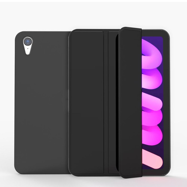 Double-sided Matte TPU Tablet Leatherette Case with 3-folding Holder & Sleep / Wake-up Function - iPad mini 6(Black)