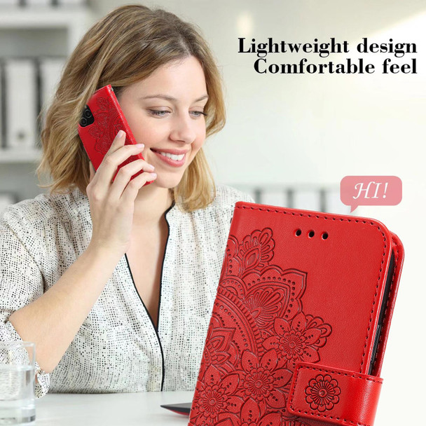 7-petal Flowers Embossing Pattern Horizontal Flip PU Leatherette Case with Holder & Card Slots & Wallet & Photo Frame - iPhone 13(Red)