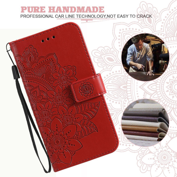 7-petal Flowers Embossing Pattern Horizontal Flip PU Leatherette Case with Holder & Card Slots & Wallet & Photo Frame - iPhone 13(Red)