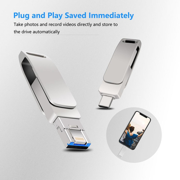 64GB USB 3.0 + 8 Pin + USB-C / Type-C 3 in 1 Phone Computer Metal Rotatable U-Disk(Silver Gray)