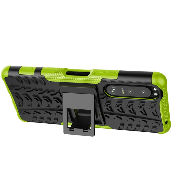 Sony Xperia 5 III Tire Texture Shockproof TPU+PC Protective Case with Holder(Green)