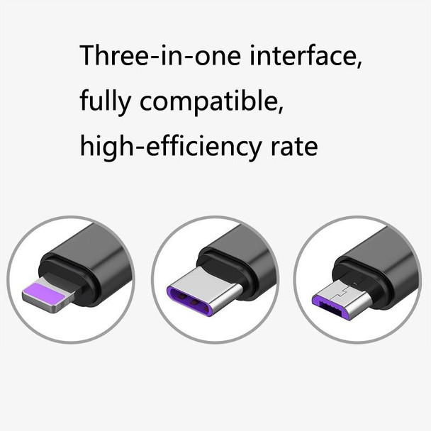 2 PCS ZZ034 USB To 8 Pin + USB-C / Type-C + Micro USB 3 In 1 Fast Charging Cable, Style: Mini-Blue