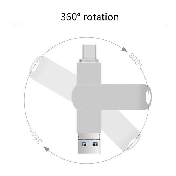 64GB USB 3.0 + 8 Pin + USB-C / Type-C 3 in 1 Phone Computer Rotatable Metal U-Disk