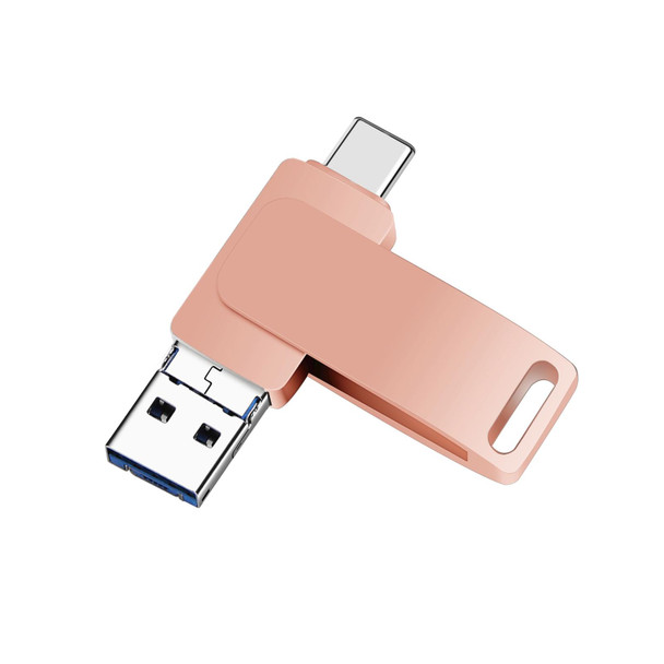 64GB USB 3.0 + 8 Pin + USB-C / Type-C 3 in 1 Phone Computer Metal Rotatable U-Disk(Pink)