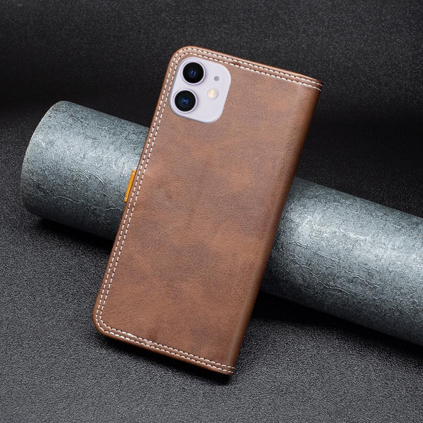 Color Matching Double Sewing Thread Leatherette Case - iPhone 11(Brown)