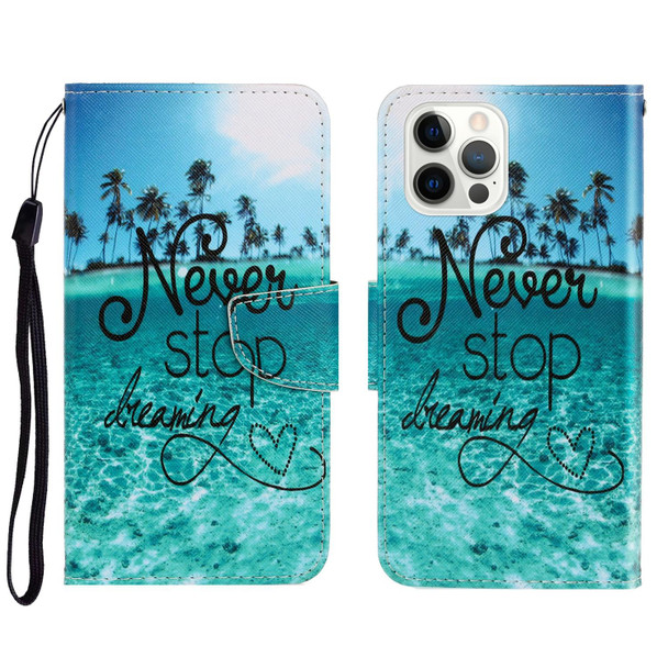 3D Colored Drawing Horizontal Flip Leatherette Phone Case - iPhone 13 Pro(Blue Coconut Grove)