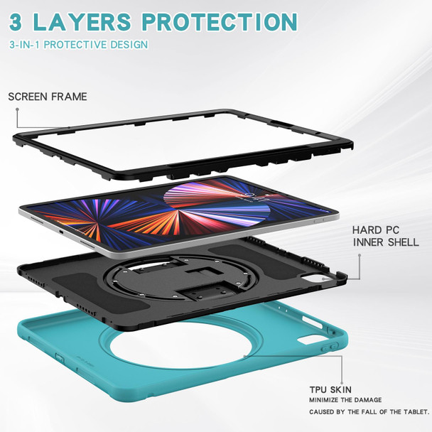 360 Degree Rotation PC + TPU Protective Tablet Case with Holder & Hand-strap - iPad Pro 12.9 2021(Blue)