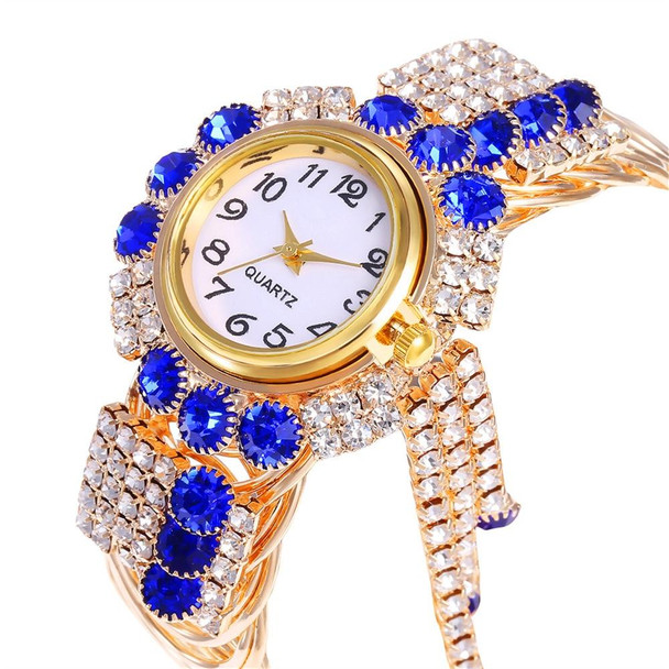 Ladies Bracelet Watch Quartz Watch Personality Wild Watch with Diamonds Pendant(Blue)