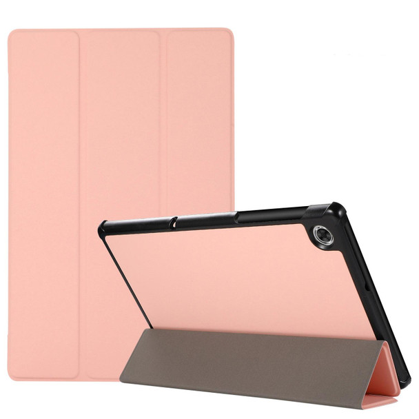 3-folding Skin Texture Horizontal Flip TPU + PU Leatherette Case with Holder - Lenovo M10 Plus(Pink)