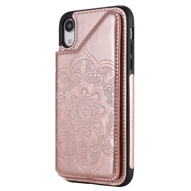 Flower Embossing Pattern Shockproof Protective Case with Holder & Card Slots & Photo Frame - iPhone XR(Rose Gold)