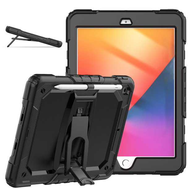 Shockproof Colorful Silica Gel + PC Protective Case with Holder & Shoulder Strap - iPad 10.2 2021 / 2020 / 2019(Black)