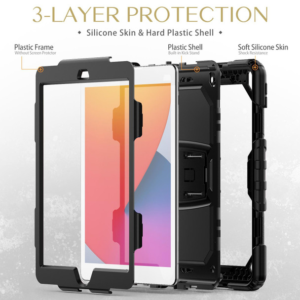 Shockproof Colorful Silica Gel + PC Protective Case with Holder & Shoulder Strap - iPad 10.2 2021 / 2020 / 2019(Black)
