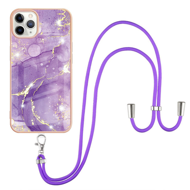 Electroplating Marble Pattern IMD TPU Shockproof Case with Neck Lanyard - iPhone 11 Pro Max(Purple 002)