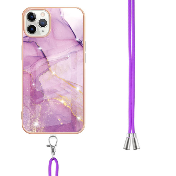 Electroplating Marble Pattern IMD TPU Shockproof Case with Neck Lanyard - iPhone 11 Pro Max(Purple 001)