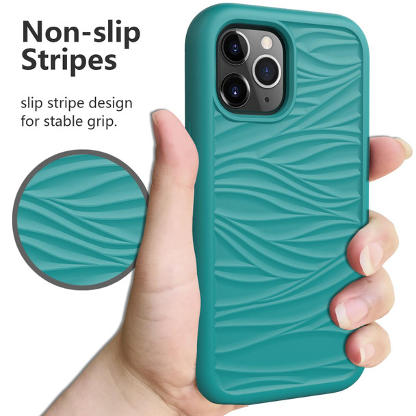 Wave Pattern 3 in 1 Silicone + PC Shockproof Protective Case - iPhone 13 Pro Max(Dark Sea Green)