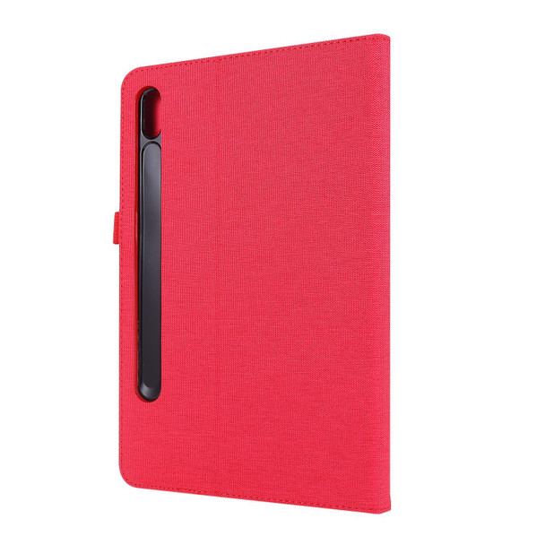 Samsung Galaxy Tab S8+ / Tab S8 Plus / Tab S7 FE / Tab S7+ / T970 Horizontal Flip TPU + Fabric PU Leather Protective Case with Name Card Clip(Red)