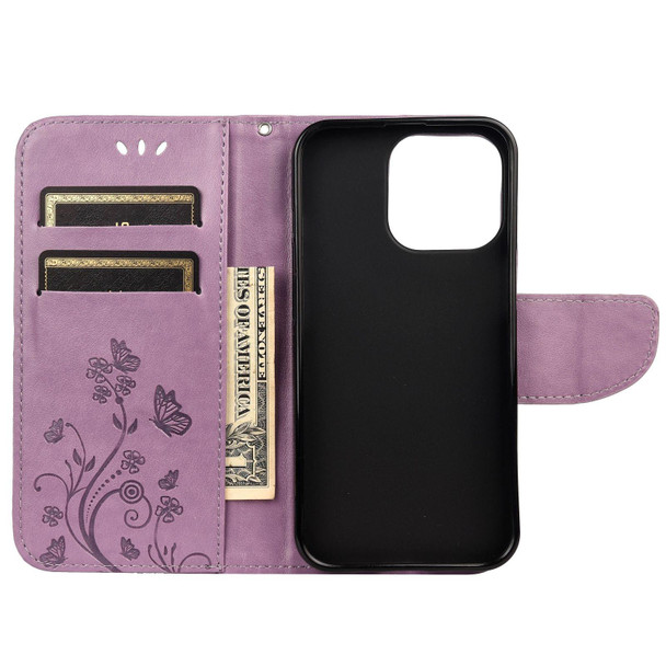 Butterfly Flower Pattern Horizontal Flip Leatherette Case with Holder & Card Slots & Wallet - iPhone 13 Pro Max(Light Purple)